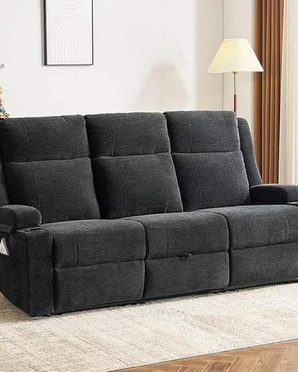 Manual Reclining Sofa,Loveseat Recliner Sofa with Drop Down Table, 3 Seater Recliner Sofa with Storage for Living Room & Home Theater & RV