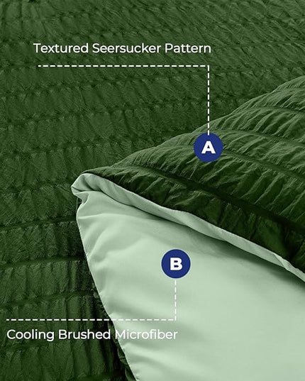 HYMOKEGE Dark Green/Sage Green Full Size Comforter Sets Seersucker 7 Pieces, All Season Luxury Bed in a Bag for Bedroom, Bedding Set with Comforter, Sheets, Pillowcases & Shams