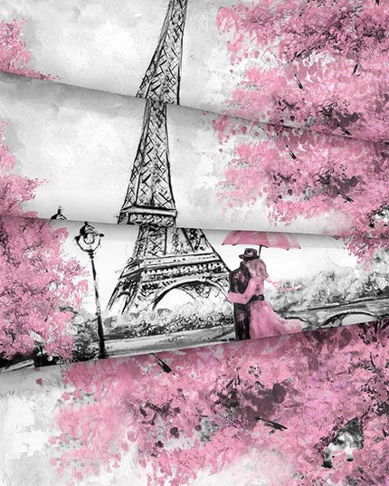 Bedbay 8 Pieces Pink Paris Comforter Set Full Bed in a Bag Set Boys Girls Bedding Full Size Eiffel Tower Romantic Couple Paris Themed Bedroom Decor Pink and Grey Comforter Set (Couple,Full)