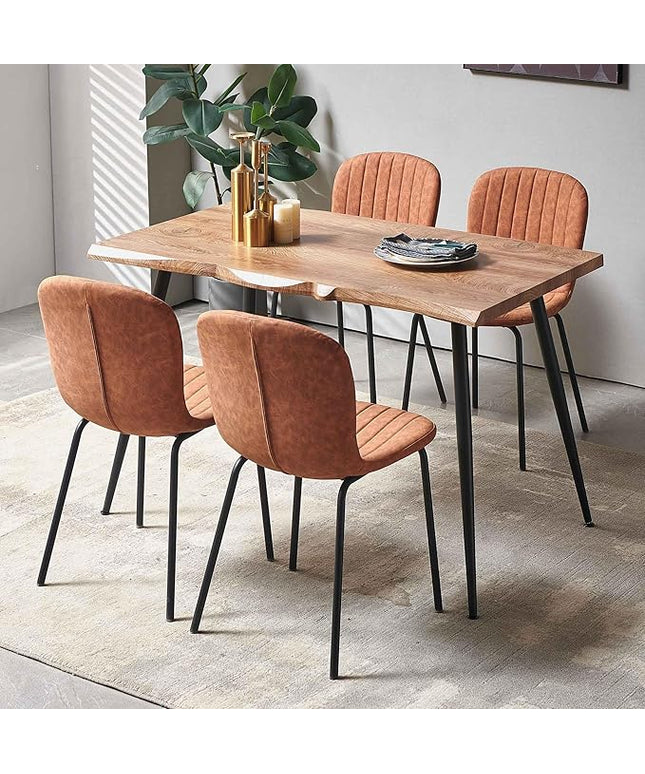 NORDICANA 5-Piece Dining Table Set, Modern Rectangular Dining Table and Chairs Set for Kitchen, Dining Room, Dinette, Breakfast Nook w/ 4 Chairs - Faux Leather Brown
