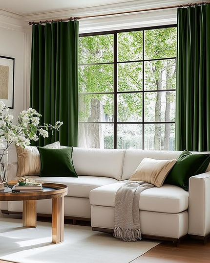 Lazzzy Velvet Blackout Curtains Thermal Insulated Room Window Drapes Super Soft Luxury Curtains for Living Room Bedroom Rod Pocket 2 Panels, Moss, 42" W x 84" L