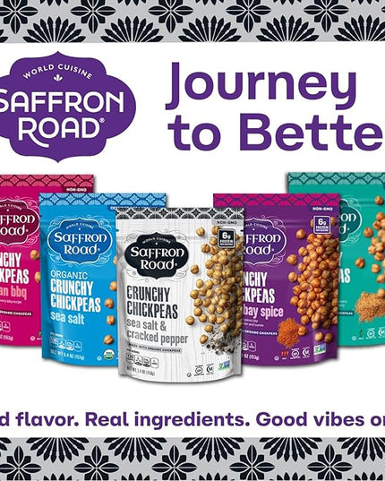 Saffron Road Roasted Sea Salt & Cracked Pepper Crunchy Chickpeas | High-Protein, Vegan, Gluten-Free, Non-GMO, Halal & Kosher Certified Snack | 5.4 oz Resealable Pouch | Pack of 6