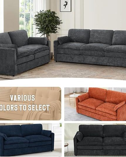 69" Chenille Modern Couch with Cozy & Soft Backrests, 2 Seats Sofa with 2 Extra Pillows, Comfy Upholstered Sofa with Thicker Cushions for Living Room, Office, Grey