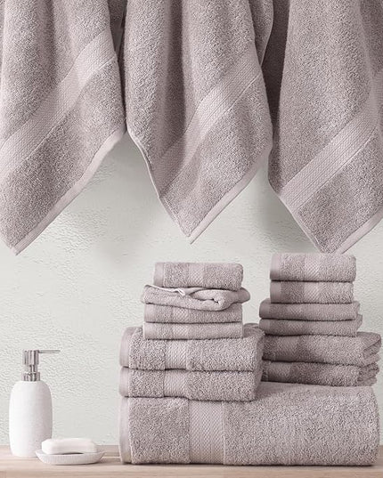 LANE LINEN 100% Cotton Bathroom Towel Set - 6 Pieces - Fluffy, Super Soft & Highly Absorbent - 2 Large Bath Towels, 2 Washcloths, 2 Hand Towels - Ringspun, Double Sided Cotton Terry - Platinum