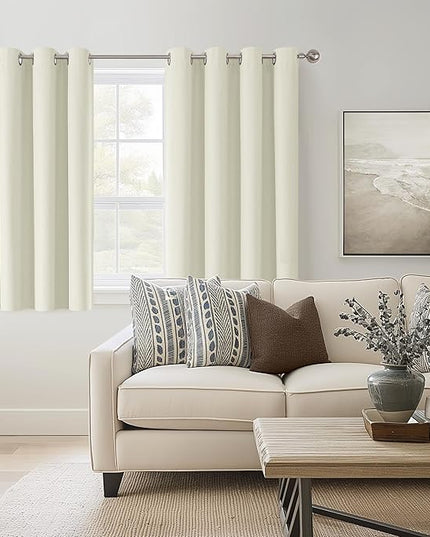 ChrisDowa 100% Blackout Iovry Solid Curtains 54 Inches Long 2 Panels for Bedroom Living Room,Farmhouse Room Darkening Thermal Insulated Soundproof Grommet Top Window Treatment Drapes,52x54