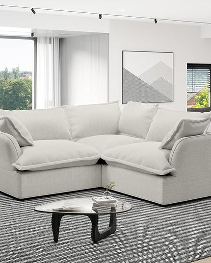 Cloud Sectional Sofa, V Shape Convertible Modular Couches, Down Fill Sectional Sofa,Detachable Couch Cushion Covers, 3 Seater Corner Sofa for Living Room,Grey