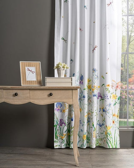 Maison d' Hermine Curtains for Living Room 100% Cotton 96 inch Length One Panel Light Filtering Curtains for Bedroom Windows with Rod and Loop Pockets Drapes (Fleurs De Mai, 50" W x 96" L)