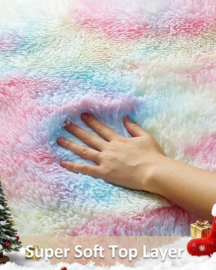 Ophanie Rainbow Rug for Bedroom Girls, Unicorn Colorful Fluffy Soft Cute Fuzzy Area Rugs, Shag Plush Shaggy Bedside Floor 4x6 Furry Carpet for Kids Baby Teen Dorm Nursery Home Decor Aesthetic