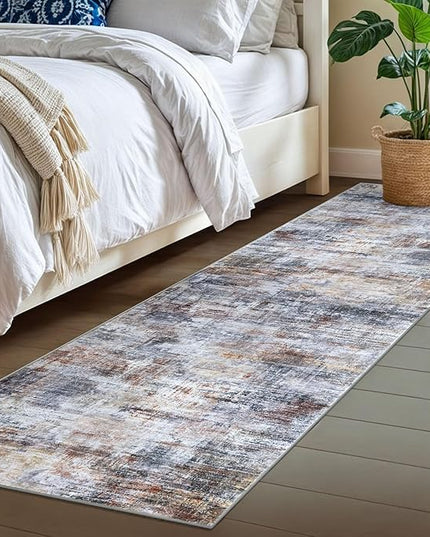 IOHOUZE Abstract Runner Rug 2x7 Ft Washable Runners for Hallways, Non Slip Kitchen Runner Printed Faux Wool Entryway Runners Indoor, Modern Abstract Floor Carpet for Hall Kitchen Bedroom, Orange Grey