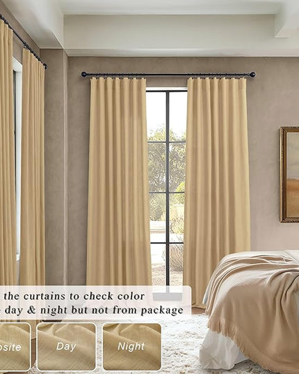 Burlap Color Curtains 84 Inch Length for Living Room 2 Panels Back Tab Pocket Primitive Drapes Flax Linen Country Cotton Light Filtering Sheer Tan Brown Curtains for Bedroom Farmhouse Decor 7 FT Long