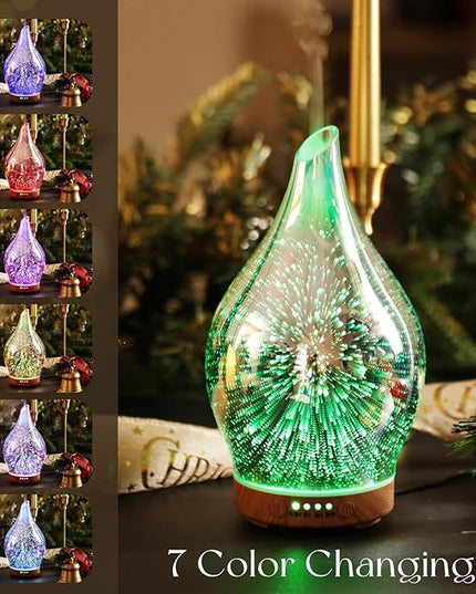 Porseme Oil Diffuser 3D Glass Aromatherapy Ultrasonic Humidifier, Air Refresh Auto Shut-Off, Timer Setting, BPA Free for Home Hotel Yoga Leisure SPA Gift 150ml Last 6H
