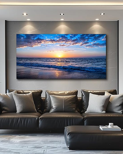 hyidecorart Wall Art Moon Sea blue Ocean Landscape Paintings Bedroom Canvas Art Print wall art for living room Paintings for Wall Decor and large Home Decor (30 x 60inch x 1pcs)