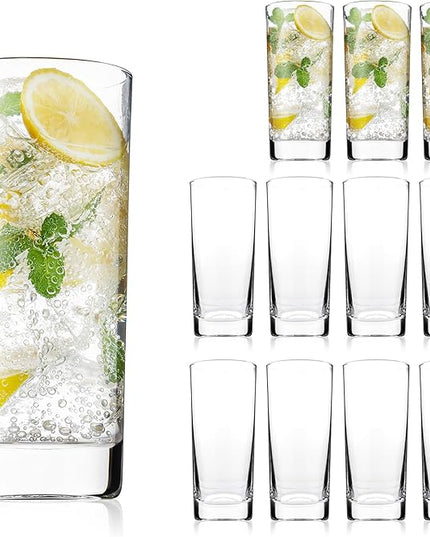 Highball Glasses Set of 12, 13oz Tall Drinking Glasses, Water Glass for Kitchen, Tom Collins Glasses, Mojito Glass Cups, Cocktail Glasses for Bar Glassware