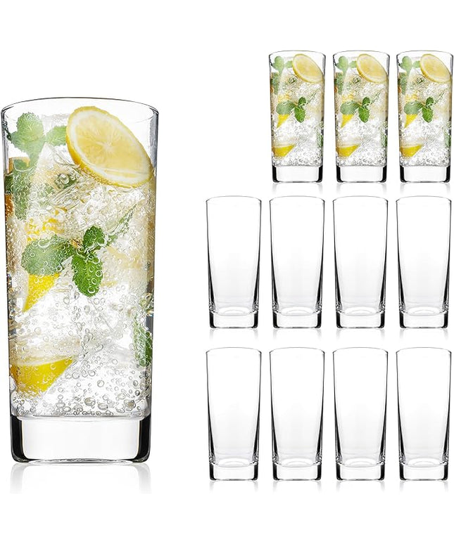 Highball Glasses Set of 12, 13oz Tall Drinking Glasses, Water Glass for Kitchen, Tom Collins Glasses, Mojito Glass Cups, Cocktail Glasses for Bar Glassware