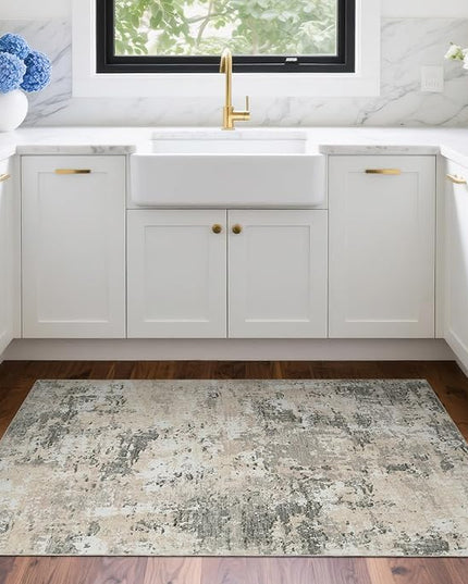 Modern Abstract 2x3 Area Rug Non Slip Non Shedding Low Pile Stain Resistant Rug for Entryway Kitchen Bedroom,Grey Yellow