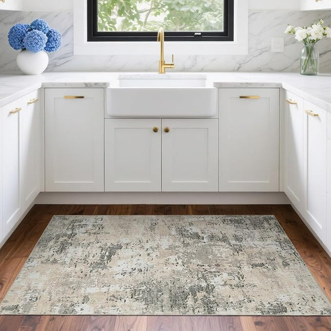 Modern Abstract 2x3 Area Rug Non Slip Non Shedding Low Pile Stain Resistant Rug for Entryway Kitchen Bedroom,Grey Yellow