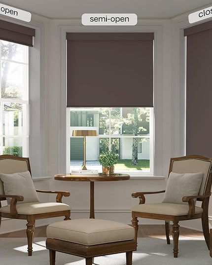 LazBlinds No Drill Blinds for Indoor Windows, Blackout Roller Shades, Cordless Window Blackout Blinds, Thermal Insulated Fabric UV Protection for Home and Office, 33.5" W x 48" H, Dark Coffee