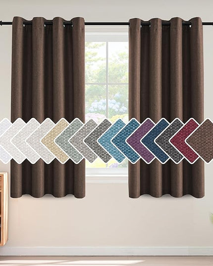 H.VERSAILTEX Linen Blackout Curtain 63 Inches Long for Bedroom/Living Room Thermal Insulated Grommet Linen Curtain Drapes Primitive Textured Burlap Effect Window Drapes 1 Panel - Heather Cocoa Brown
