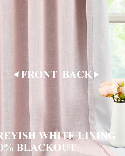 Vision Home Soft Pink Pinch Pleated Full Blackout Curtains Linen Blended Room Darkening Window Curtains 102 inch for Living Room Bedroom Thermal Insulated Pinch Pleat Drapes with Hooks 60" Wx102 Lx1