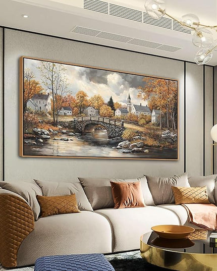 Canvas Wall Art for Living Room - Bridge Paintings Wall Decor Rustic Farmhouse Scenery Wall Pictures for Bedroom French Country Decor Country Style Bedroom Accent Landscape Artwork for Walls 24×48IN