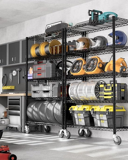5-Shelf Storage Shelves,Wire Shelving Heavy Duty Metal Storage Shelving Unit Adjustable Garage Shelving Rack Pantry Kitchen (Black, 5 Tier,17.7" D x 47.2" W x 76.7" H)