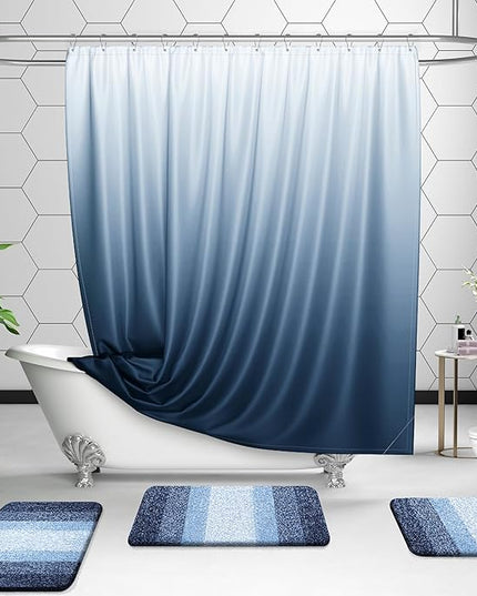 OLANLY Bathroom Rug Set 2 Piece, Soft Absorbent Microfiber Bath Rug Set, Non-Slip, Machine Wash Dry, Plush Shaggy Bath Mats for Bathroom (47"x20"+24"x16", Navy)