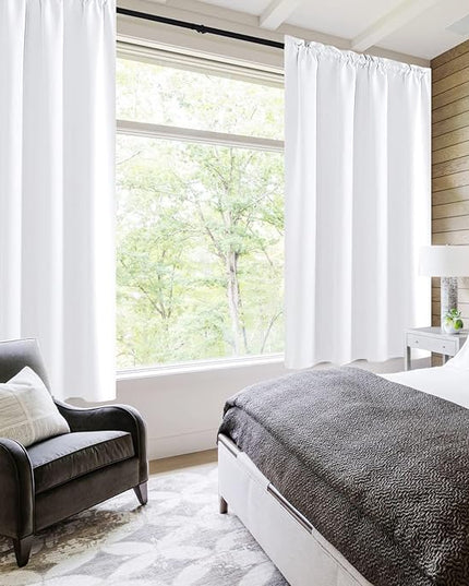 DWCN White Curtains for Living Room Thermal Insulated, 50% Light Blocking Curtains for Bedroom, Dining Room Window, W 52x L 63 Inch, Set of 2 Rod Pocket Curtain Panels