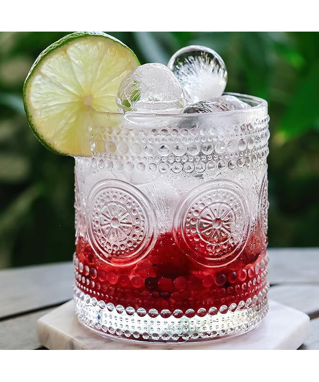 Hobnail Beaded Floral Clear Drinking Glasses Set of 6, (10 oz) Vintage Glassware Set by Kate Aspen| Cocktail Glass Set, Juice Glass, Water Cups | Great Hostess Gift & Gift for New Home Owners