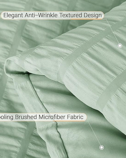 MUXHOMO 7 Pieces King Comforter Set, Seersucker Bed in a Bag King Size, All Season Luxury Bedding Set with Comforter, Flat Sheet, Fitted Sheet, Pillowcases & Shams, Sage Green