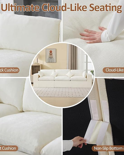 115''Cloud Boneless Sectional Couch, Modular Sectional Sofa Deep Seat, Oversized Upholstered Convertible Comfy 3 Seater Chenille Memory Foam Sofa Couches for Living Room, Beige