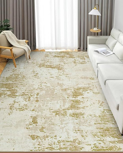 Modern Abstract Area Rug 4x6 Non Slip Non Shedding Rug Low Pile Stain Resistant for Bedroom Living Room,Golden Grey