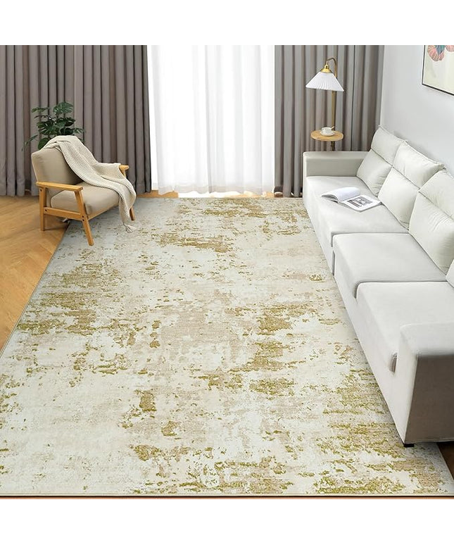 Modern Abstract Area Rug 8x10 Non Slip Non Shedding Rug Low Pile Stain Resistant for Bedroom Living Room,Golden Grey