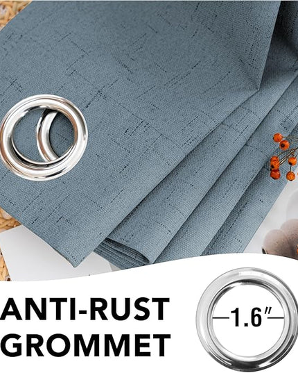 H.VERSAILTEX Linen Blackout Curtains 54 Inches Long 100% Blackout Thermal Insulated Textured Linen Look Curtain Draperies Anti-Rust Grommet, Energy Saving with White Liner, 2 Panels, Stone Blue