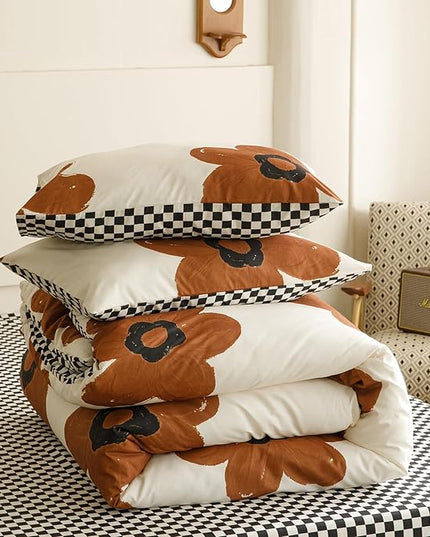 Houseri Pumpkin Color Sunflower Comforter Set Queen Foral Bedding Soft Comfy Comforter Quilts
