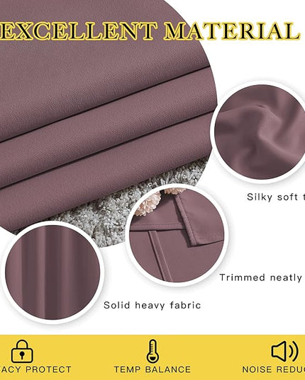 NICETOWN Blackout Dry Rose Curtains & Drapes 90 inches Long for Bedroom - Noise Reducing Thermal Insulated Grommet Room Darkening Window Treatments for Sliding Glass Door (2 Panels, 66 x 90 Inch)