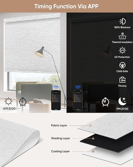 Kincmo Motorized Blinds with Remote,100% Blackout Motorized Roller Shades Work with Apple Homekit,Alexa,Google, Custom Electric Blinds with App,Voice Control (Atlantic Striped Grey)