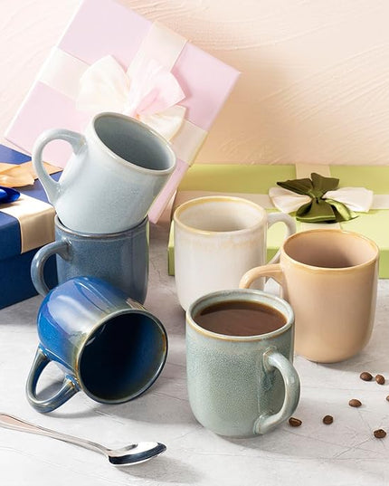 bestone Coffee Mugs Set of 6，12 oz Coffee Mugs, Ceramic Mugs with Handles,Cups Microwave & Dishwasher safe，Vibrant Colors