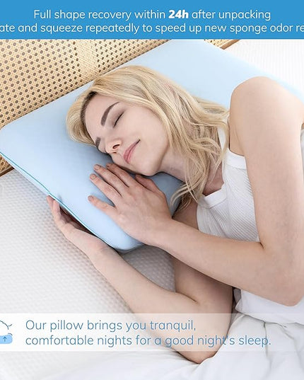 EGOHOME Cooling Gel Memory Foam Pillow - Reversible Cooling Cover, Neck Support for Side, Back and Stomach Sleepers, Removable & Machine Washable, All-Season Comfort, Standard Size, Blue