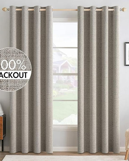 MIULEE Linen Texture Curtains for Bedroom Solid 100% Blackout Thermal Insulated Linen Curtains Grommet Room Darkening Curtains/Draperies for Living Room Nursery 52x96 Inch (2 Panels)
