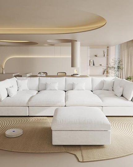 Cloud Couch for LivingRoom,190" U Shaped Modular Sectional Couch with Storage Ottoman,Down Filled 9 Seater Convertible Sleeper Sofa Bed Oversized Furniture,White