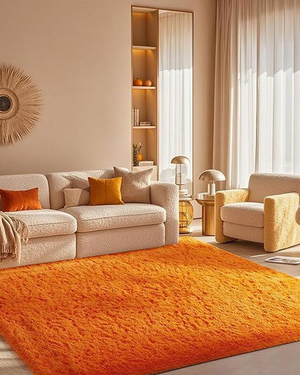 Ophanie Orange Fall Rugs for Bedroom Living Room, Fluffy Fuzzy Furry Carpet, Plush Soft Shaggy Bedside Indoor Floor 4x6 Area Rug for Kids Girls Boys Baby Teen Dorm Nursery Home Decor Aesthetic