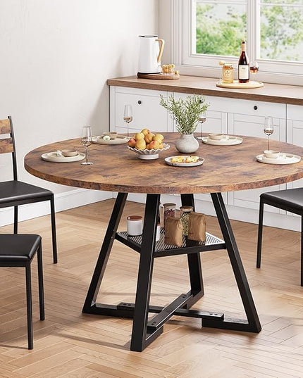 Round Dining Table for 4,Kitchen Dining Room Circle Dinner Pedestal Table,Space Saving Wood Kitchen & Dining Room Furniture (Vintage, 42In)