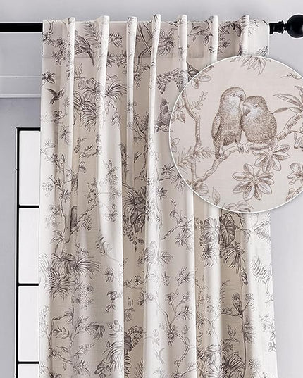 Maison d' Hermine Curtains for living room 100% Cotton 96 inch length One Panel Light Filtering Toile Curtains for Bedroom Windows with rod and loop Pockets Drapes (Jouy Paradise Beige, 50"W x 96"L)