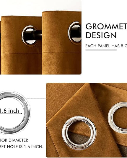 MIULEE Velvet Curtains Golden Brown Elegant Grommet Curtains Thermal Insulated Soundproof Room Darkening Black Out Curtains/Drapes for Classical Living Room Bedroom Decor 52 x 108 Inch Set of 2