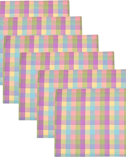 Urban Villa Easter Placemats100% Cotton Fused Table Placemats 14''x 20'' Over Sized Set of 6 Easter Colors Buffalo Check Plaid for Every Day Use Parties Celebrations Heavier Quality