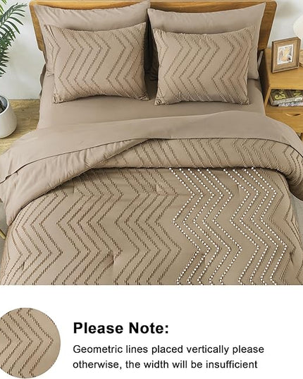 Litanika Oversized Queen Size Comforter Set with Sheets Taupe - 7 Pieces Bed in a Bag Oversized Queen Boho Tufted Complete Bedding Sets with Comforter, Sheets, Pillowcases & Shams