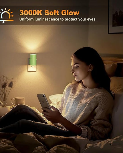 JandCase Night Lights Plug into Wall, Dimmable Night Light Plug in with Green Shade, Modern Night Lights with Dusk to Dawn Sensor, Soft White 3000K, 0-100LM Nightlight for Hallway Bedroom, 2 Pack