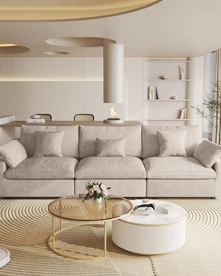 Cloud Couch Modular Sectional Sofa,119.2" 3Seater Wide Couch,Down Filled Convertible Living Room Set, Covers Washable&Replaceable,Khaki