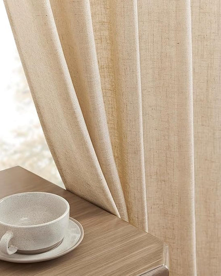 Joydeco Linen Curtains 108 Inch Length 2 Panel Sets,Light Filtering Curtains for Bedroom 52 Inch Wide Living Room Drapes with Back Tabs & Rod Pockets (W52 x L108 Inch, Ecru)
