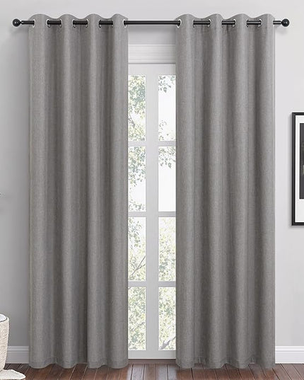 Taupe Linen Blackout Curtains 90 Inch Length 2 Panels Set for Bedroom Living Room Grommet 100% Black Out Linen Drapes Room Darkening Window Curtains 90 Inches Long Tan Brown